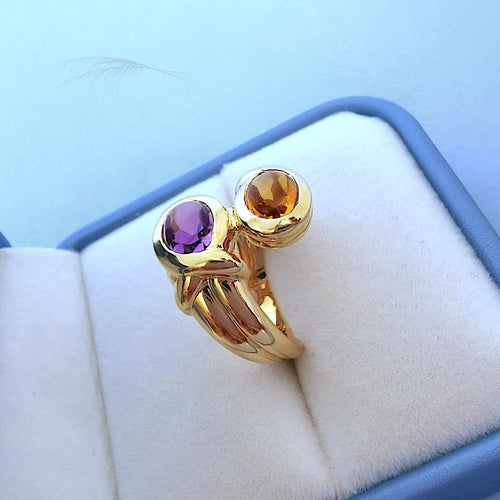Bague 52 Bague Toi et Moi Améthyste et Citrine Or Jaune 18 K 58 Facettes AA 1711