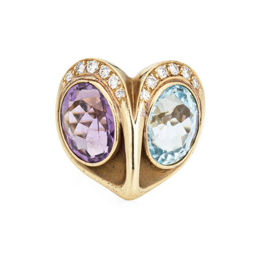 Bague 52 Bague Hibou Vintage Améthyste Topaze Bleue Diamant Or jaune 58 Facettes G13155