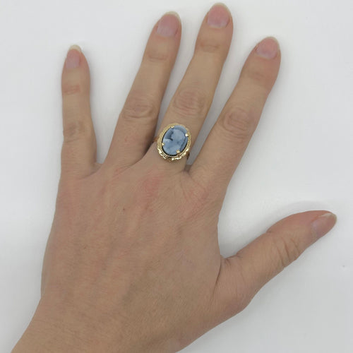 Anillo camafeo ágata azul 