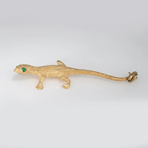 Pendentif Pendentif Gecko en or jaune 14 carats avec breloque en forme de lézard et yeux émeraude 58 Facettes G13745