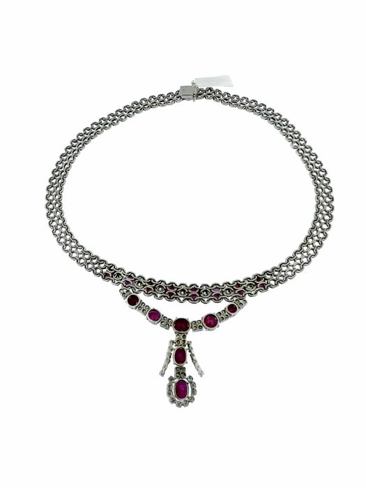 Collier Collier en or blanc diamants et rubis 58 Facettes