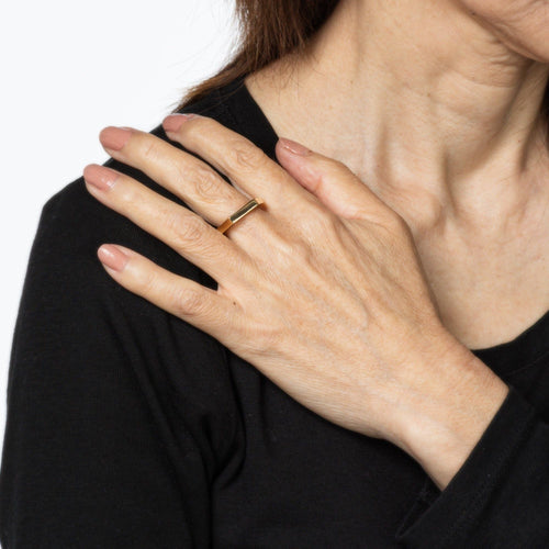 Bague Bague hexagonale taille 5,5, incrustée d'œil de tigre, or jaune 18 carats, anneau empilable, Estate 58 Facettes G13888