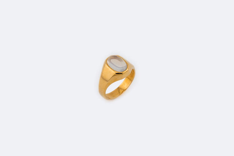Bague Oro Giallo / 13 Bague en or jaune avec claire de lune 58 Facettes ANL520