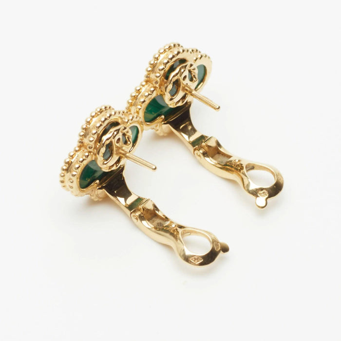 Boucles d'oreilles Van Cleef & Arpels - Boucles d’oreilles Vintage Alhambra Malachite en or jaune 58 Facettes