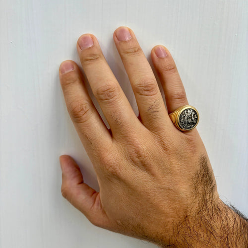 Bulgari Monete Anel de Prata Antigo Alessandro Magno Moeda de Ouro Bold