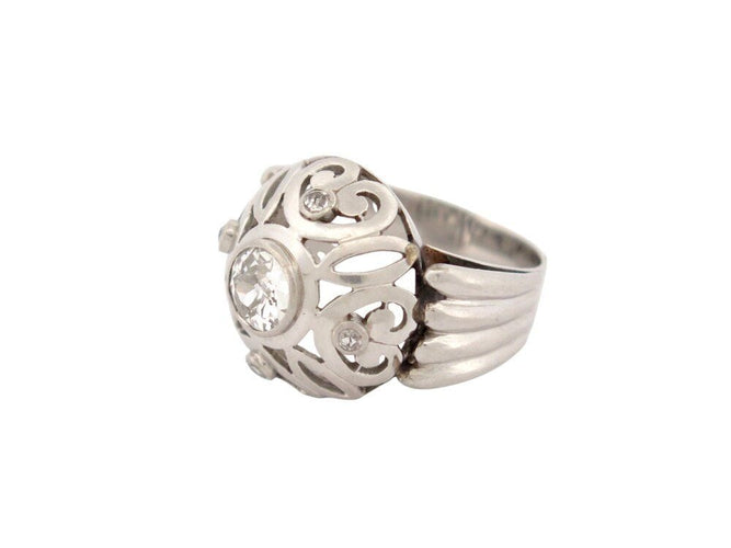 Bague 50 vintage bague style art deco 5 diamants 0.95 ct t50 en or blanc 18k 10.3gr 58 Facettes 269294