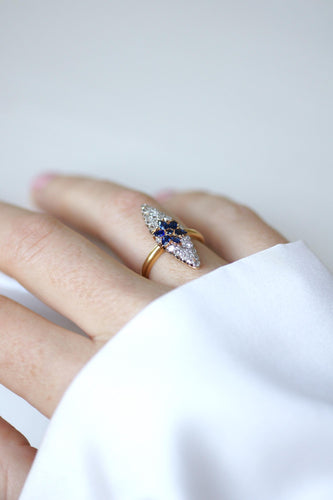 Bague 50 Bague Ancienne Marquise Etoile Saphir et Diamant 58 Facettes