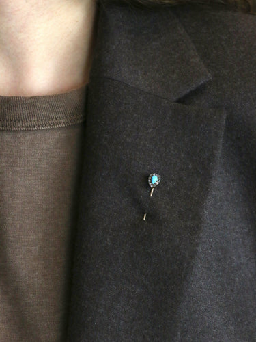 Broche Epingle ancienne or jaune turquoise diamants 58 Facettes 1115.3