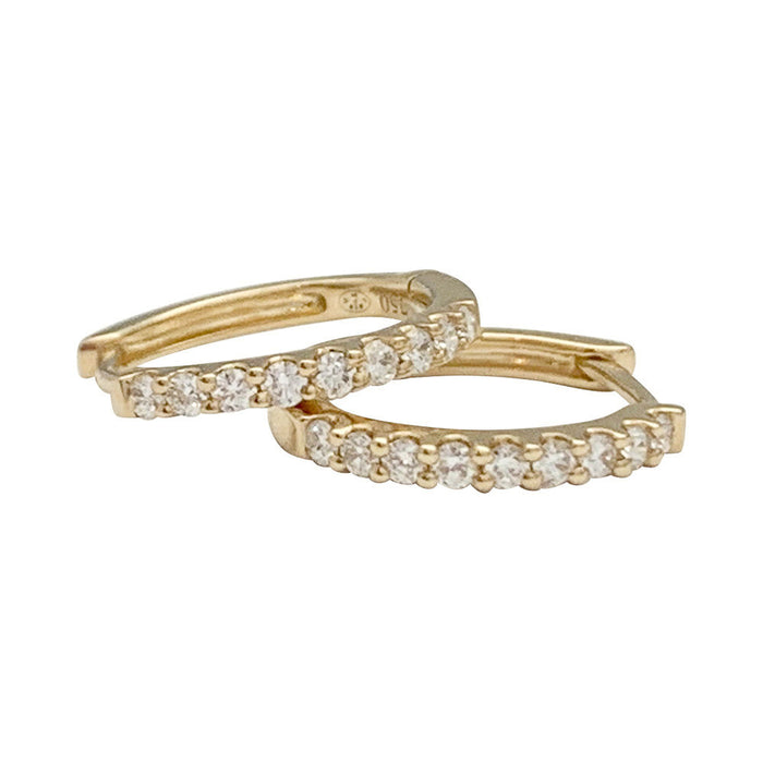 Pair of small hoop earrings in yellow gold, diamonds.