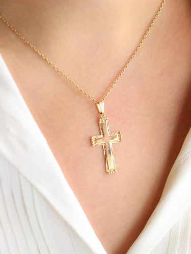 复古黄金十字吊坠 
