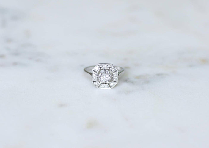 Bague 55 Bague Art Déco Octogonale Diamants 0,60 Ct 58 Facettes