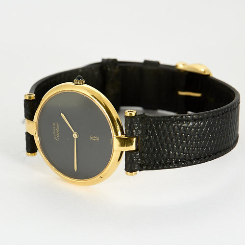 Montre CARTIER - Montre Modèle Vendome en argent plaqué or, cadran laqué noir 58 Facettes
