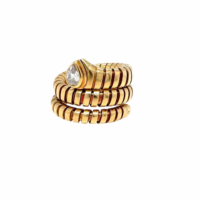 Bague Bulgari Tubogas Serpenti Diamond 18k Yellow Gold 3-Row Ring 58 Facettes