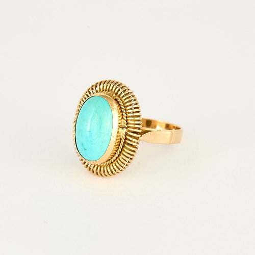 Bague 59 Bague or jaune et turquoise recomposée 58 Facettes PER0066