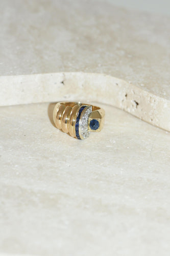 Bague Bague Tank asymétrique or, diamants et saphirs 58 Facettes