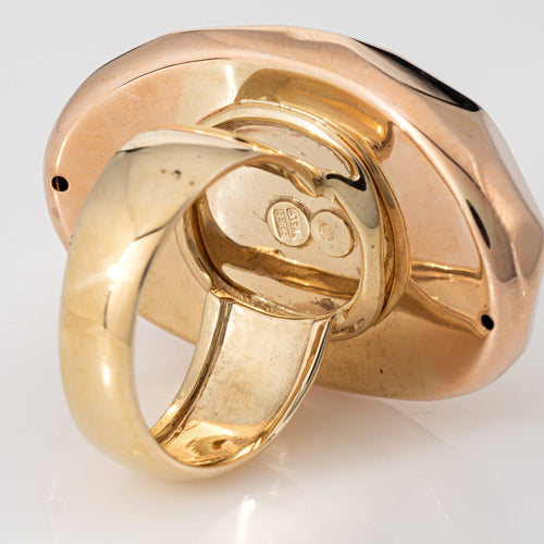 Bague 54 Grande bague cocktail à facettes 14 carats, or jaune rose bicolore 58 Facettes G13896