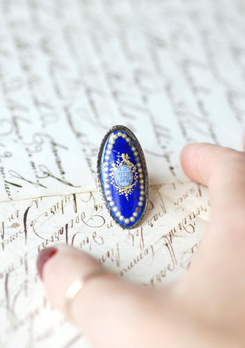 Bague 50.5 Bague XVIIIe Siècle Email Or Rose et Argent 58 Facettes