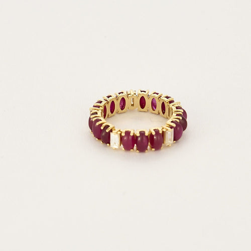 Bague 51.5 Alliance or jaune, cabochons de rubis et diamants 58 Facettes RNG3474