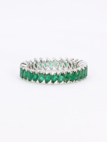 Bague 55 Alliance or blanc émeraudes taille marquise 2 carats 58 Facettes 1109