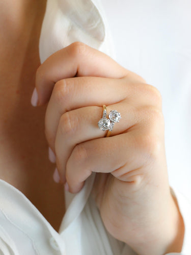 Bague 52 Bague ancienne toi et moi diamants taille ancienne 2,60 carats 58 Facettes 1113.1