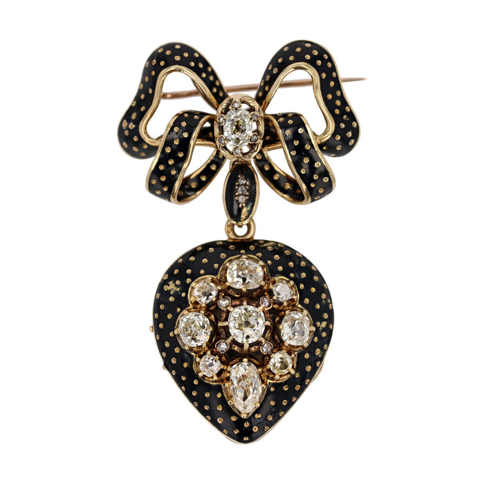 Napoleon III black enamel diamond medallion pendant brooch