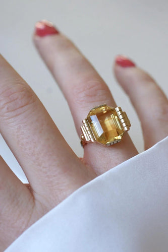 Bague Art Déco or jaune et blanc citrine 58 Facettes