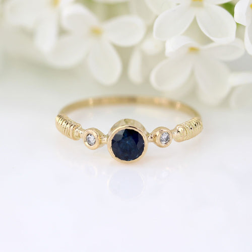 Bague 54 Anneau or jaune saphir diamants 58 Facettes CV139