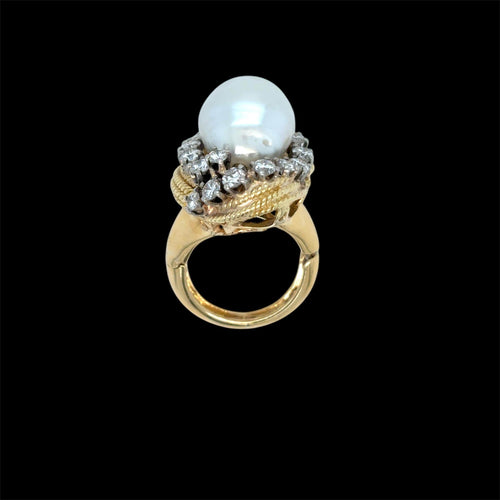 Bague 50 David Webb - Bague turban en or jaune, perles des mers du Sud et diamants 58 Facettes