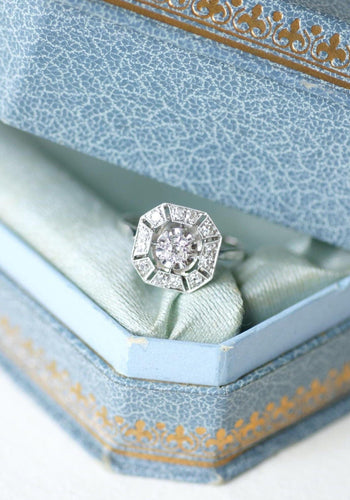 Bague 55 Bague Art Déco Octogonale Diamants 0,60 Ct 58 Facettes
