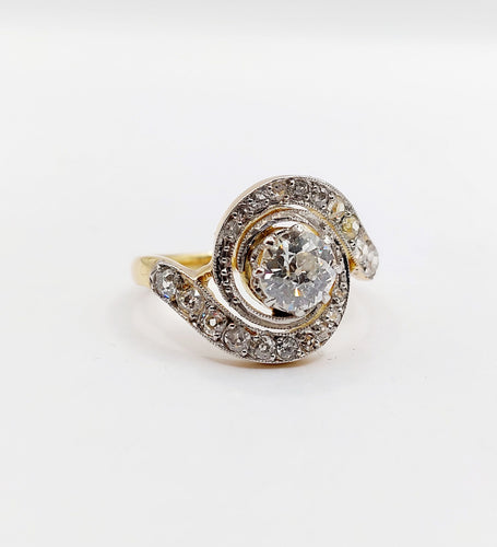 Bague 56 Bague tourbillon or jaune et platine, diamant taille ancienne 0.80 carat (circa 1900) 58 Facettes A06327