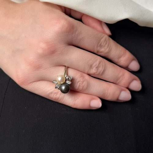 Bague 47 Bague or gris bouquet de perles 58 Facettes REF2573-340