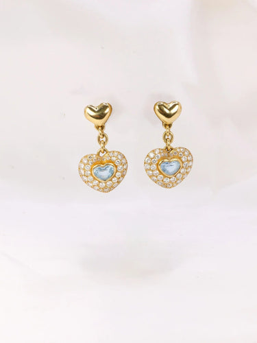 Boucles d'oreilles Boucles d'oreilles pendantes coeur or diamants et aigue-marine 58 Facettes J332