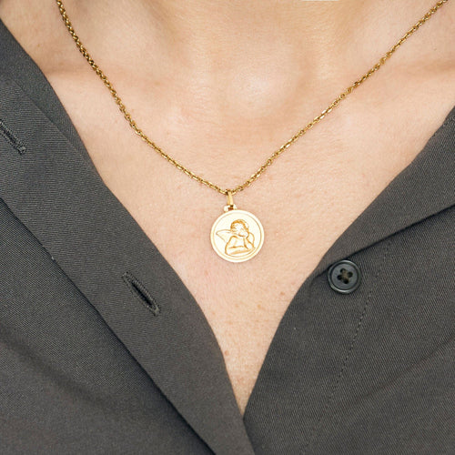 Pendentif Médaille ange en or jaune 58 Facettes COG04723
