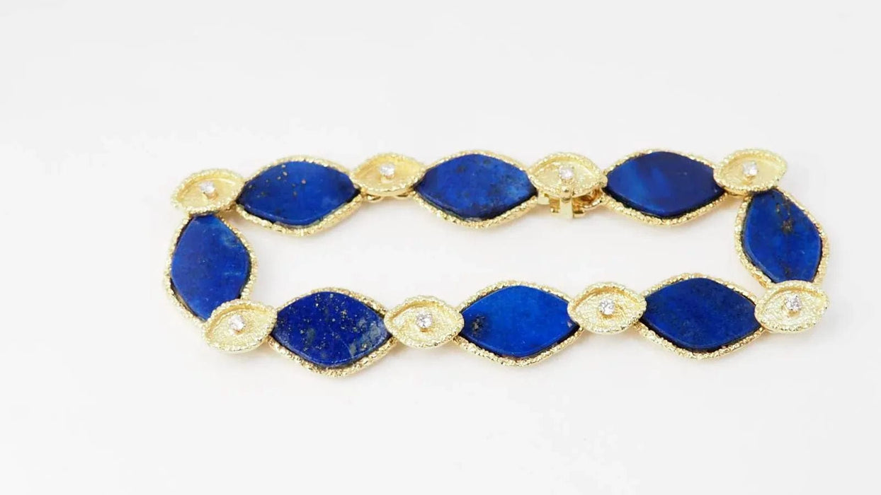 Bracelet Bracelet vintage en or jaune lapis lazuli et diamants 58 Facettes 32872