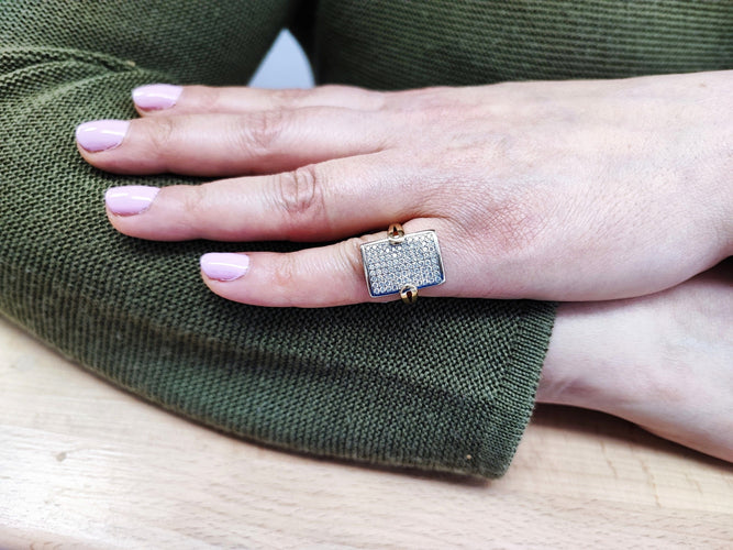 Bague 52 Bague rectangle bicolore or et diamant 58 Facettes BAG.RECT.DT-1376