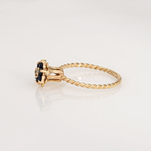 Inel cu lalea din aur galben, safir și diamant 