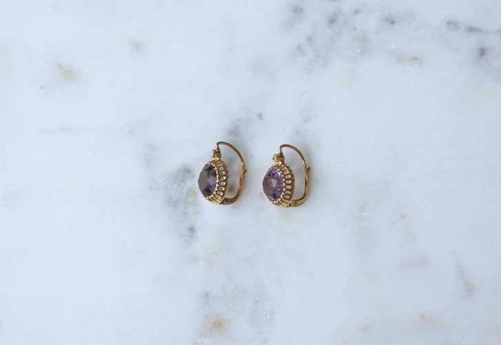 Boucles d'oreilles Boucles d'Oreilles Anciennes Améthystes et Diamants sur Or Jaune 58 Facettes