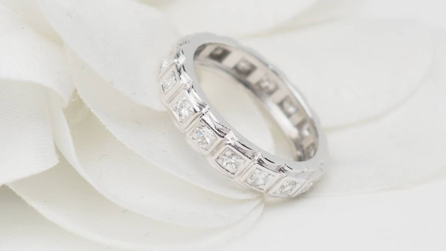 Bague 51 Alliance américaine ancienne en platine et diamants 58 Facettes 31882