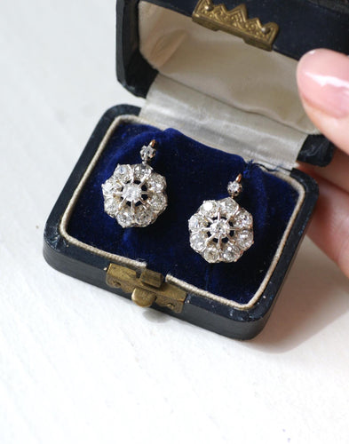 Boucles d'oreilles Boucles d'oreilles Belle Époque Marguerite or rose, diamants 58 Facettes