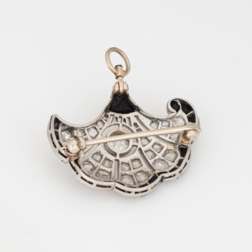 Pendentif Broche pendentif vintage Art Déco en platine et or jaune, diamant et onyx 58 Facettes G14113