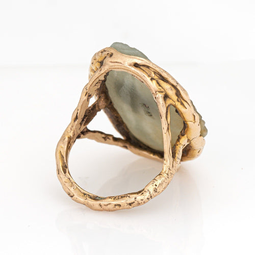 Bague Bague grenouille sur nénuphar vintage en or jaune 14k et agate 58 Facettes G14173