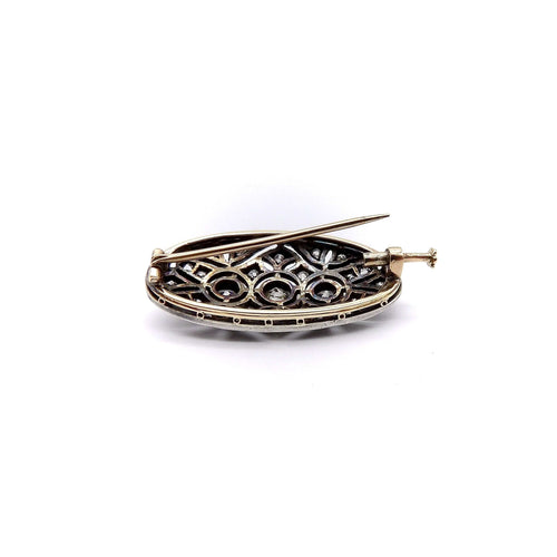 Broche broche ou pendentif ovale en argent et diamant avec dos en or 58 Facettes