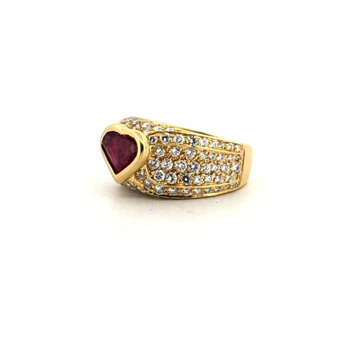 Yellow Gold Ruby & Diamond Bangle Ring