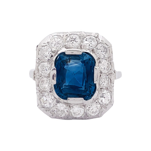 Bague 51 Bague "Pompadour" platine, or blanc, saphir, diamants. 58 Facettes 33935