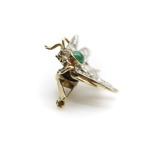 Broche Broche victorienne en or avec diamants taille rose et insecte tremblant 58 Facettes A2001O