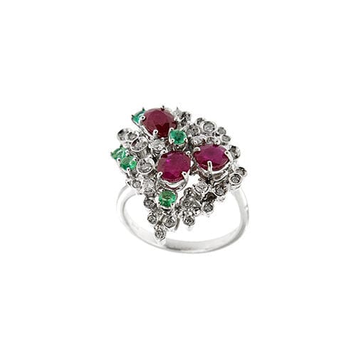 Bague ornée de rubis, d'émeraudes et de diamants
