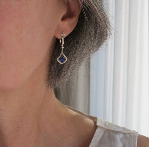 Boucles d'oreilles Boucles d’oreilles pendantes Art Déco lapis lazuli diamants 58 Facettes