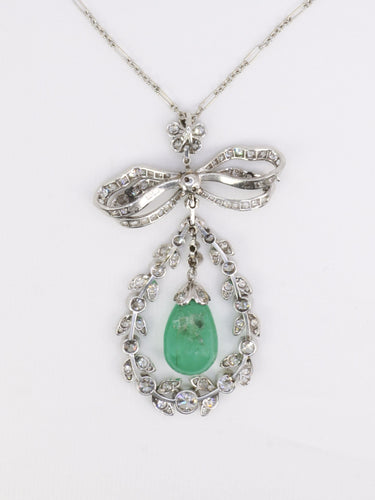 Collier Collier noeud Belle Epoque émeraude diamants 58 Facettes 1188.1