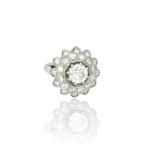 Bague 53 70's platinum diamond ring 58 Facettes