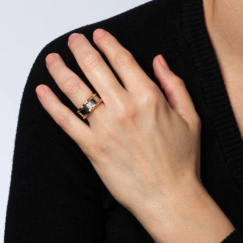 Bague 52 Van Cleef & Arpels - Bague manchette vintage acier et or jaune 58 Facettes G13723